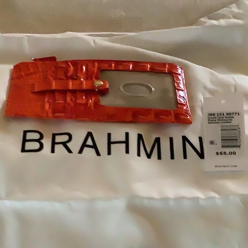 Brahmin Orange Croc-Embossed Card Wallet